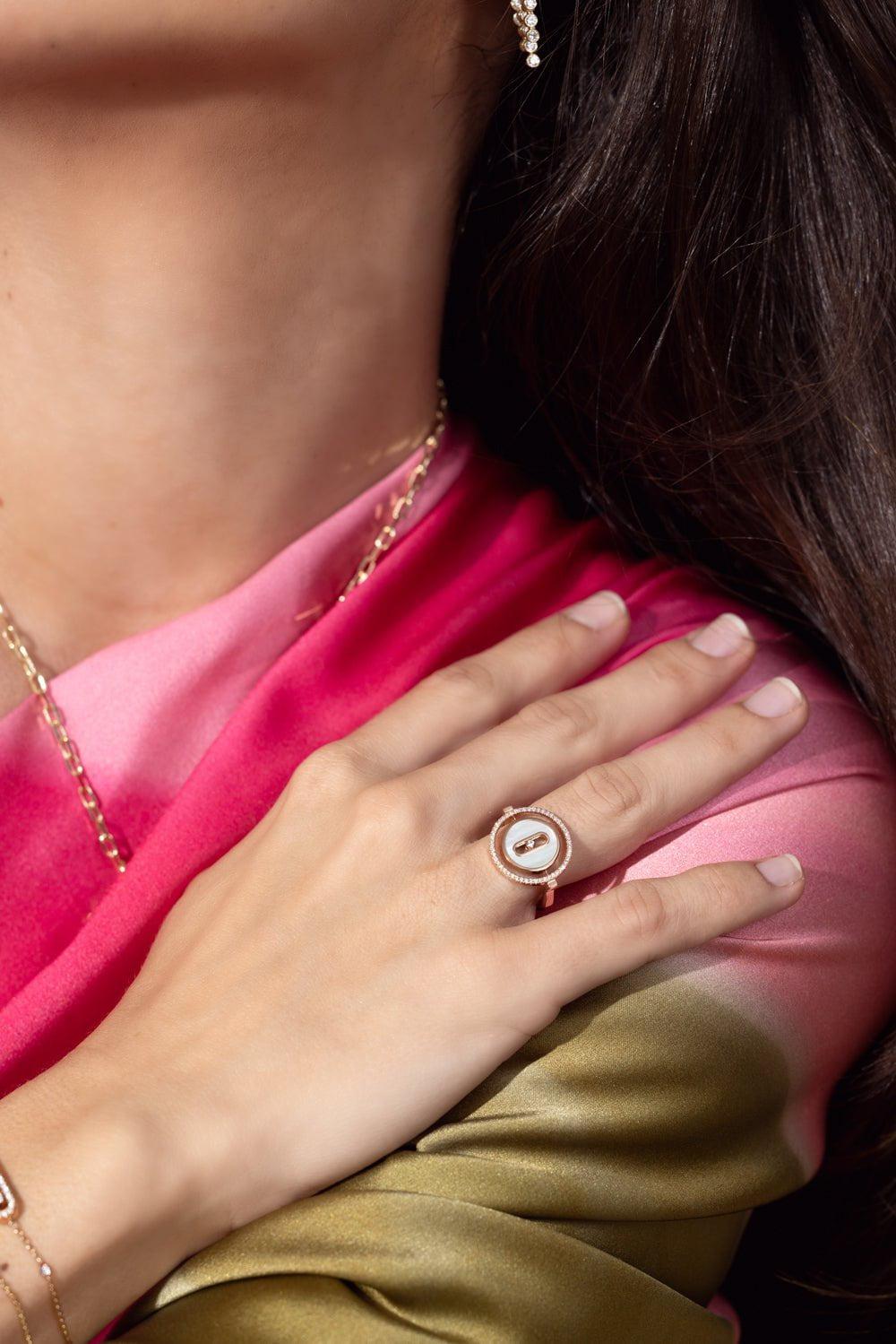 MESSIKA-Lucky Move Small White Mother Of Pearl Ring-ROSE GOLD