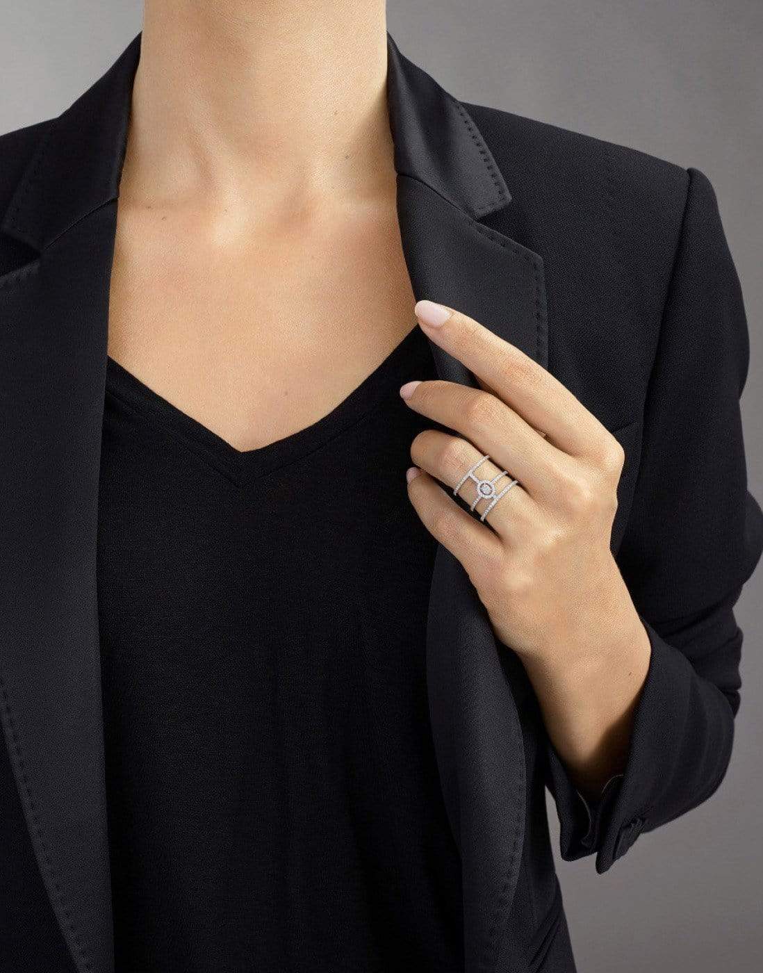 MESSIKA-Glam'Azone 3 Rows Pavé Diamond Ring-WHITE GOLD