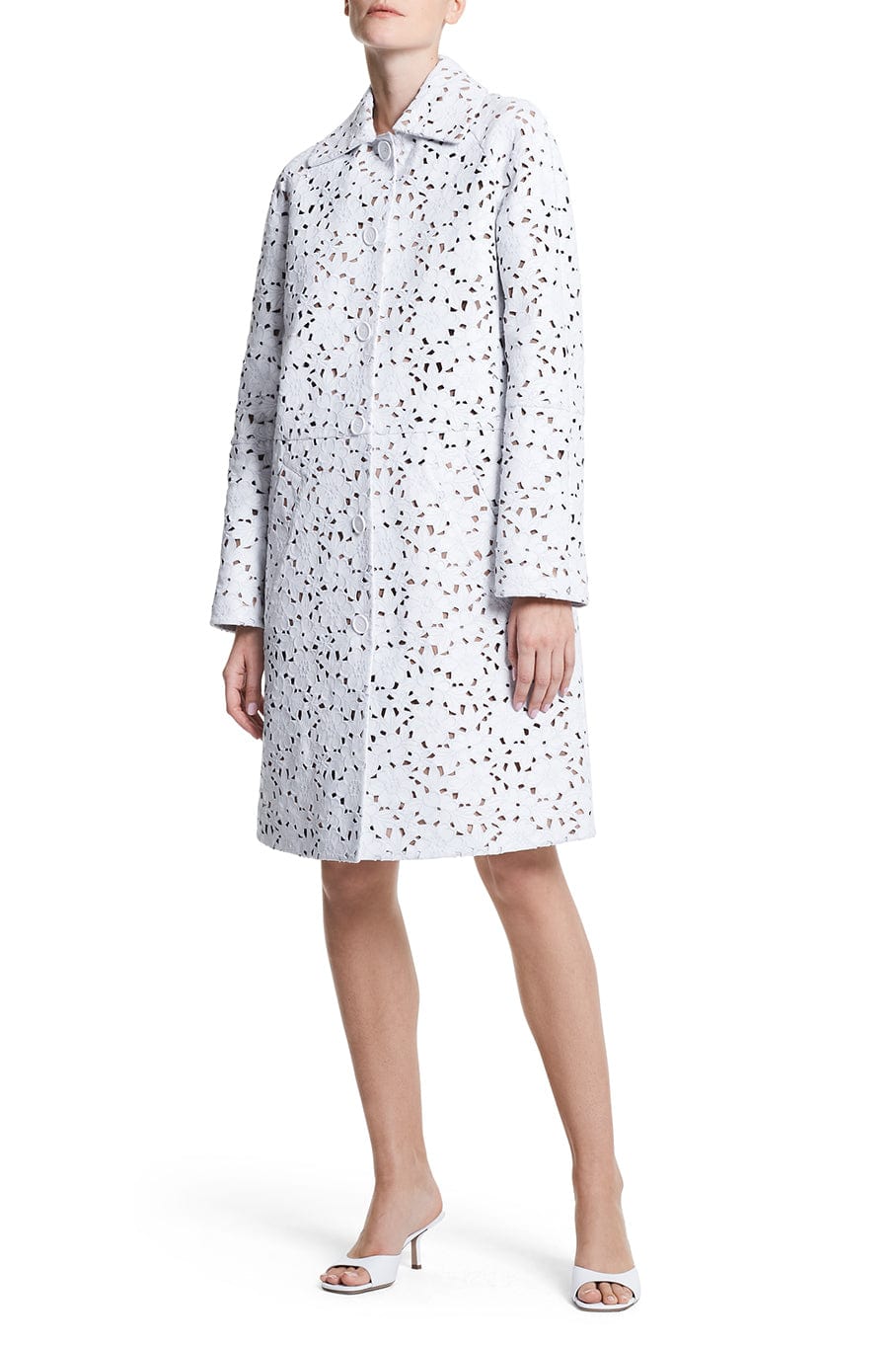 MICHAEL KORS-Floral Lace Plonge Balmacaan-OPTIC WHITE