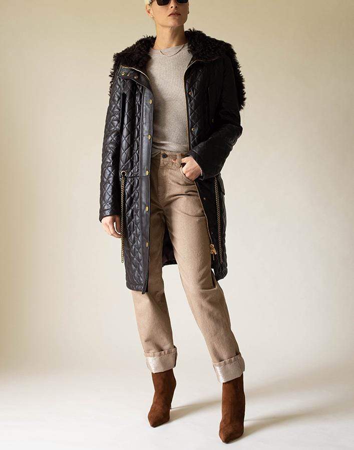 MICHAEL KORS-Chocolate Quilted Shearling Hood Parka-CHOCOLAT