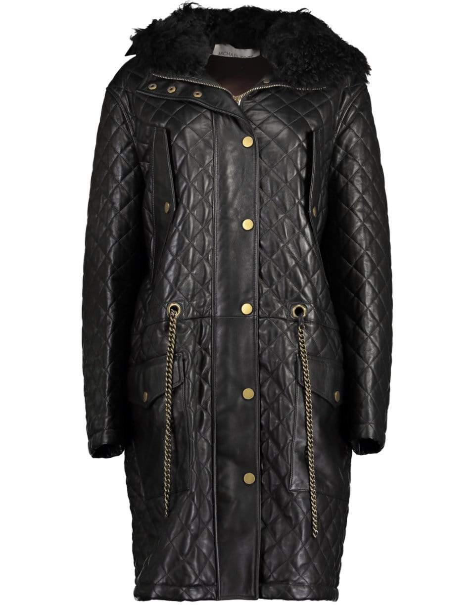 MICHAEL KORS-Chocolate Quilted Shearling Hood Parka-CHOCOLAT