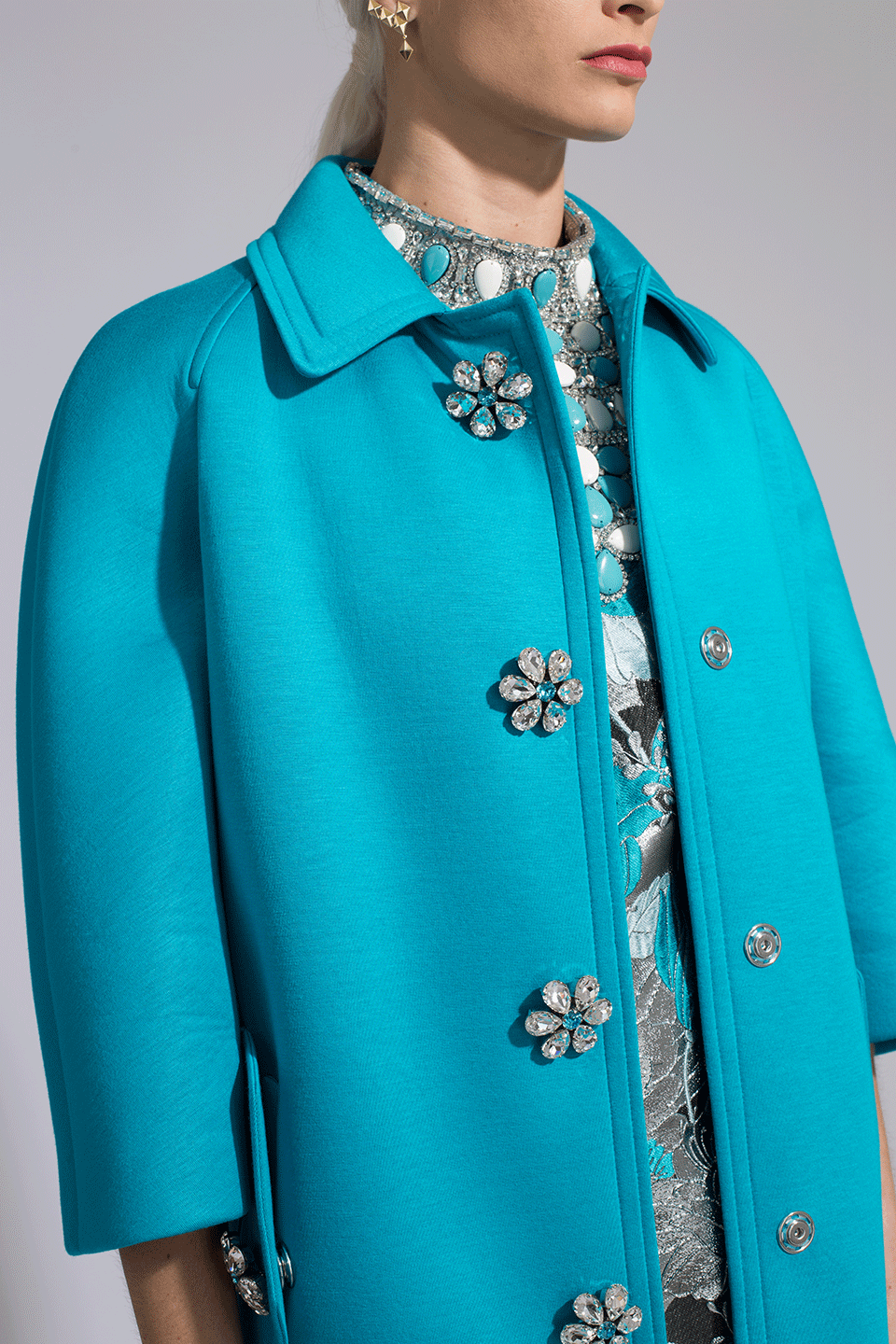 MICHAEL KORS-Scuba Jersey Balmacaan Coat-TURQ