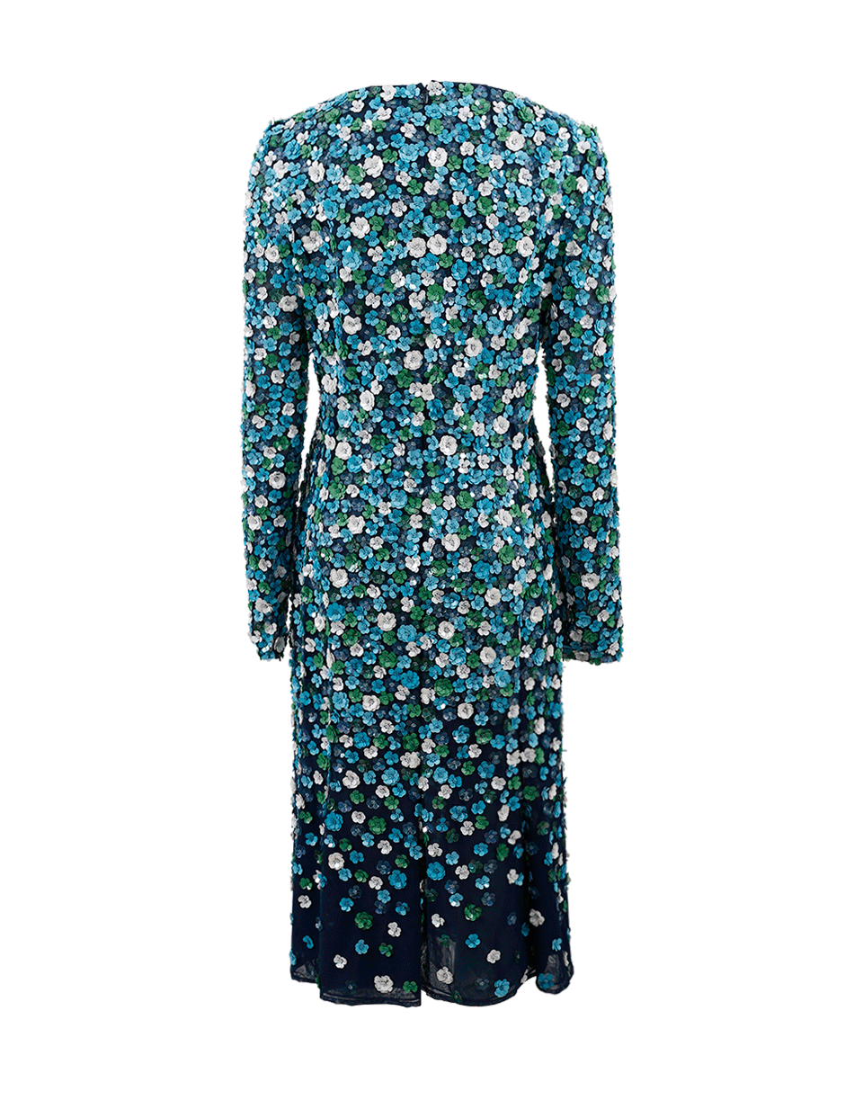 MICHAEL KORS-Embroidered Plunge Floral Dress-AQUA