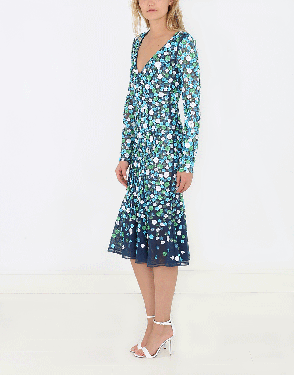 MICHAEL KORS-Embroidered Plunge Floral Dress-AQUA