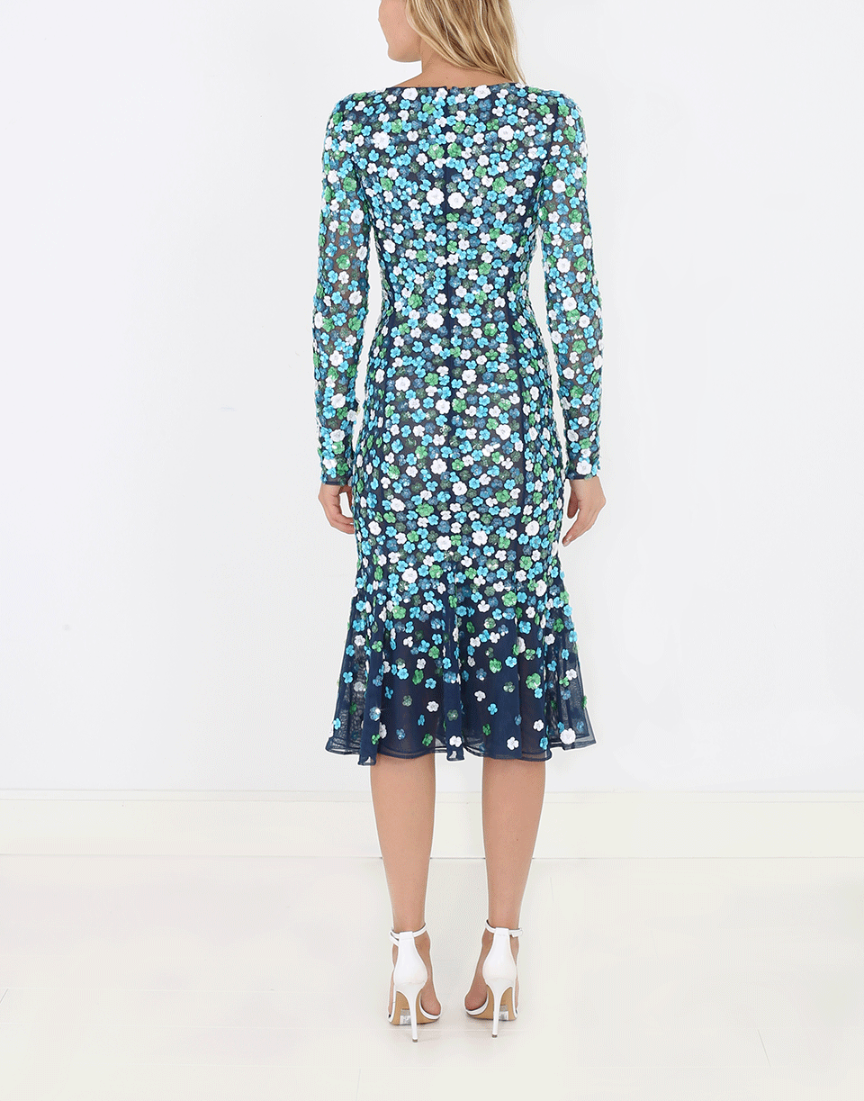 MICHAEL KORS-Embroidered Plunge Floral Dress-AQUA