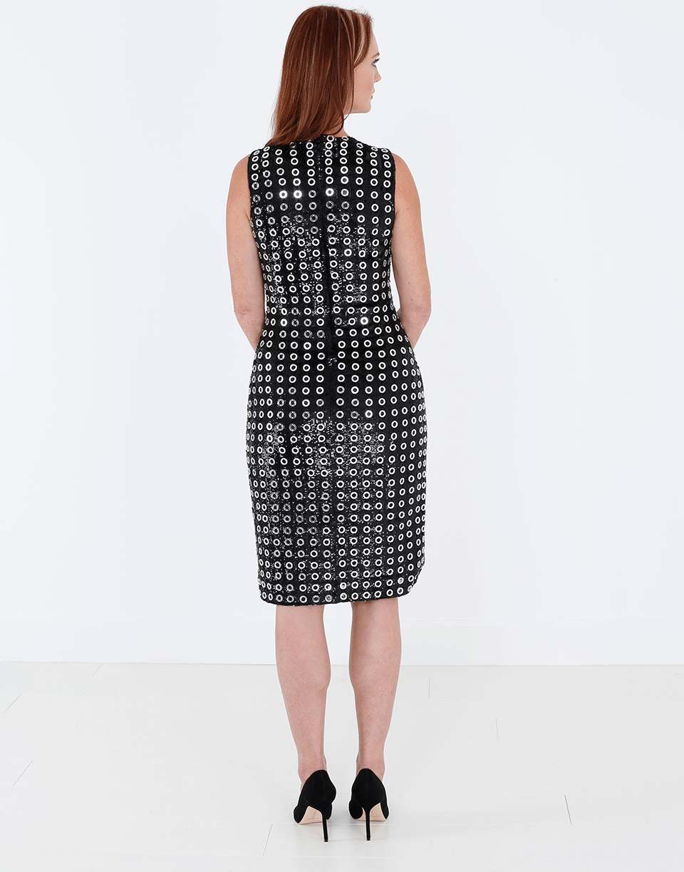 MICHAEL KORS-Grommet Embroidered Dress-BLACK