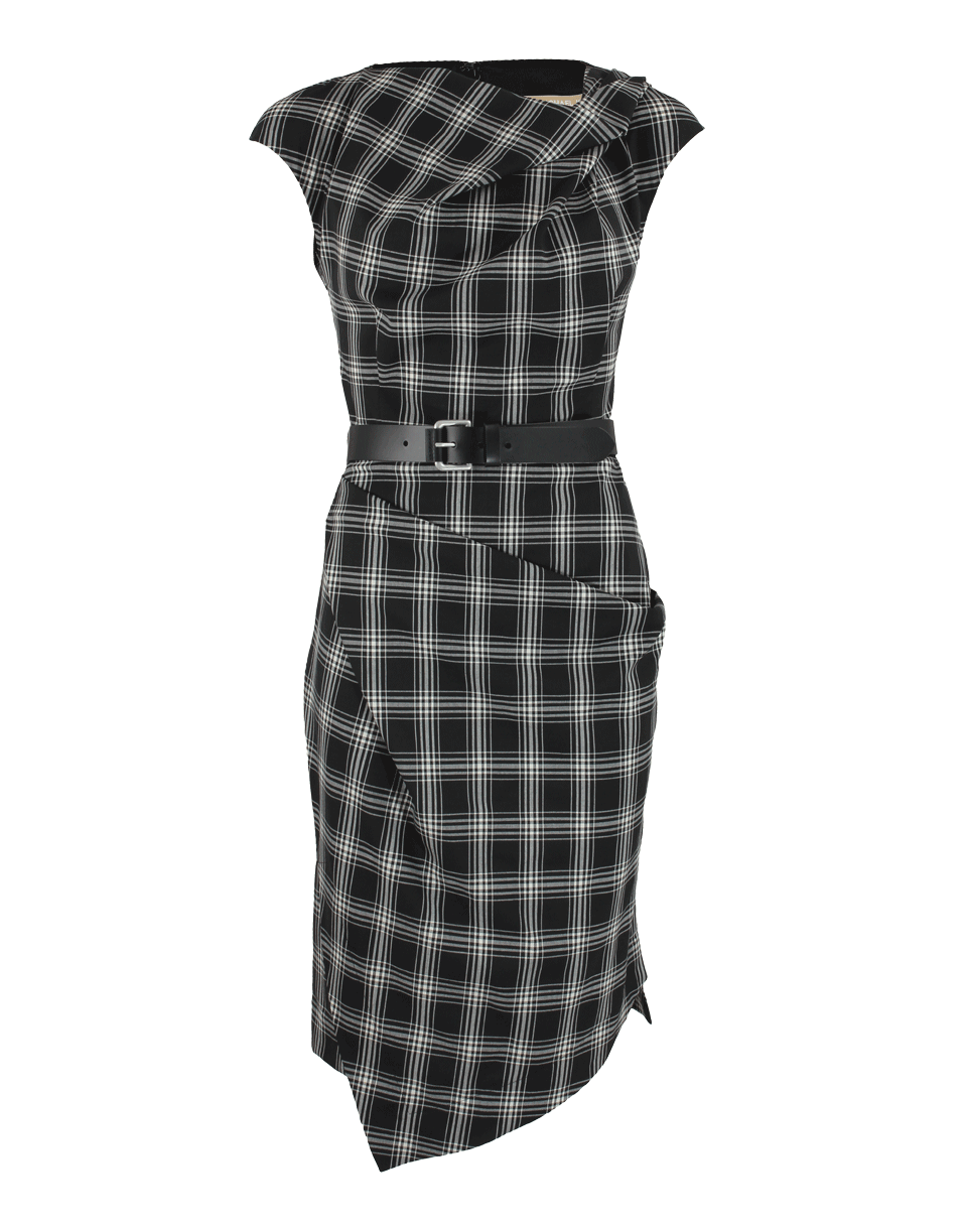 MICHAEL KORS-Taos Handkerchief Belted Dress-BLK/IVRY
