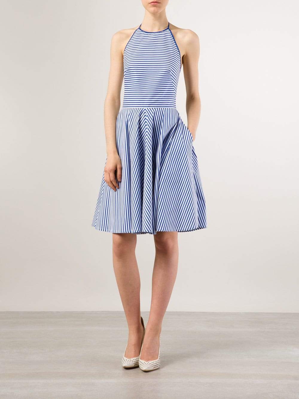 MICHAEL KORS-Striped Poplin Halter Dress-