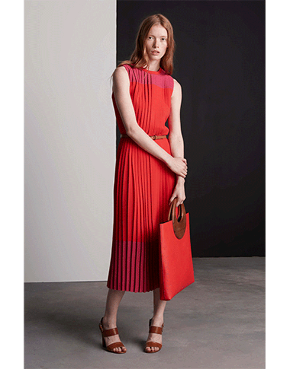MICHAEL KORS-Pleated Color Block Dress-CRL/GERN