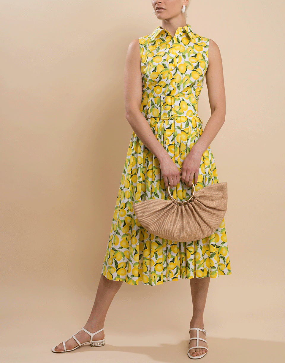 MICHAEL KORS-Sleeveless Lemon Print Belted Shirt Dress-