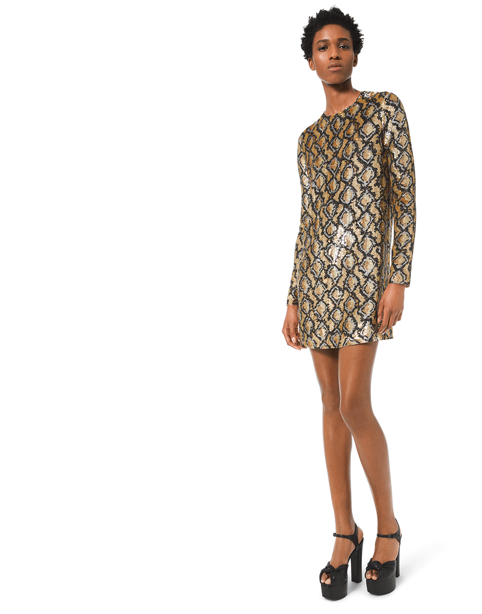 MICHAEL KORS-Python Shift Dress-NUDE