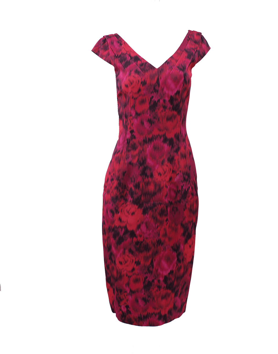 MICHAEL KORS-V-Neck Floral Drape Sheath Dress-