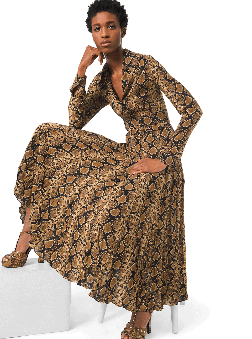 MICHAEL KORS-Python Crushed Shirtdress-