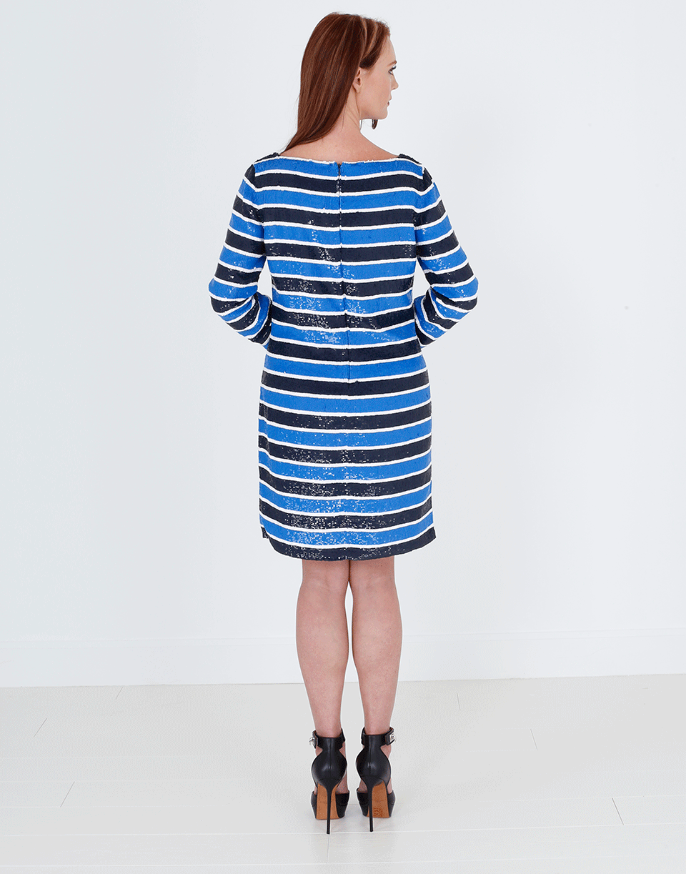MICHAEL KORS-Stripe Sequined Dress-WAVE/WHT