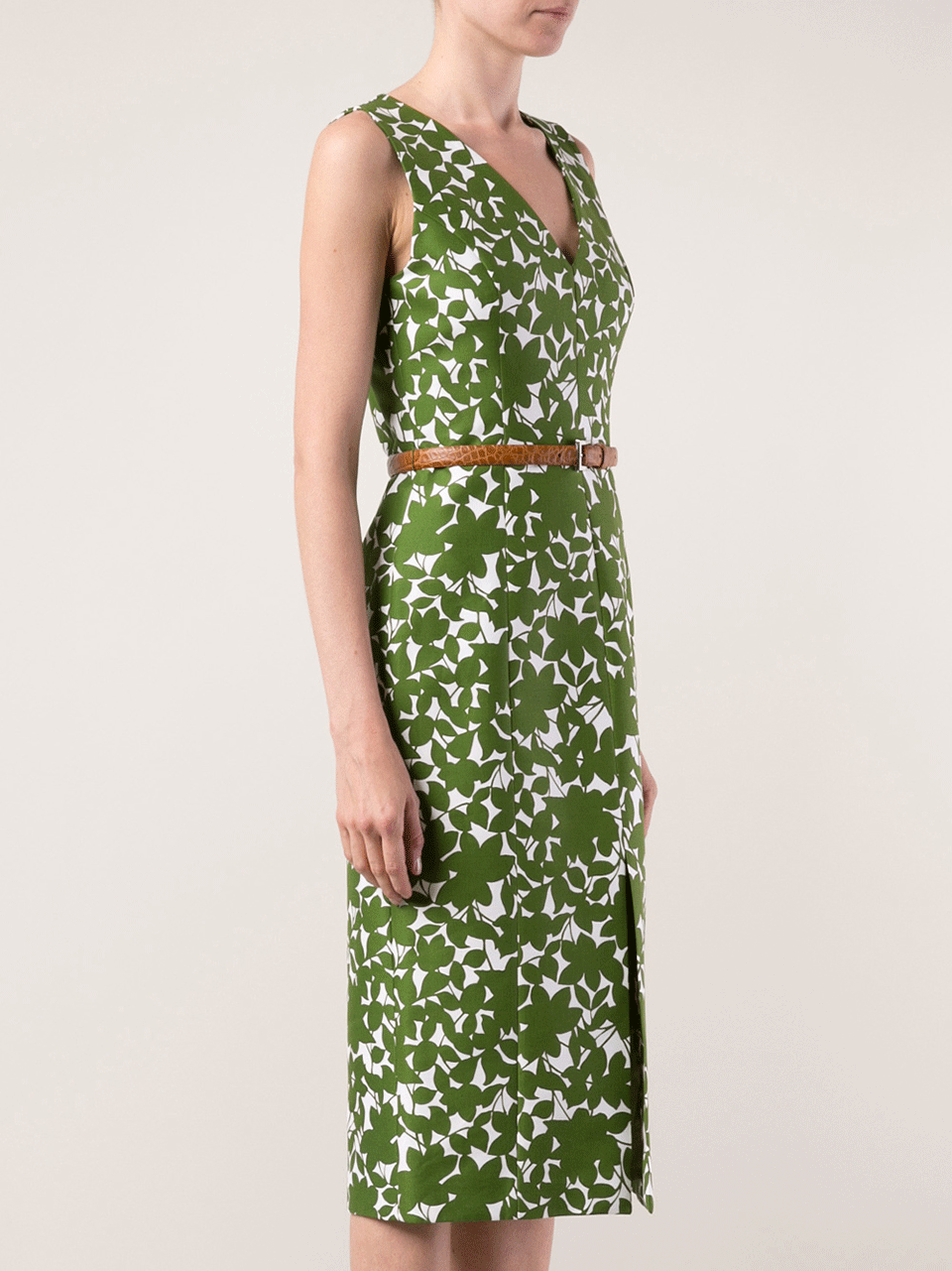 MICHAEL KORS-V-Neck Floral Sheath With Belt-