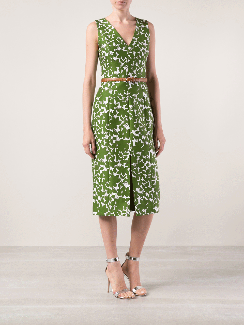 MICHAEL KORS-V-Neck Floral Sheath With Belt-