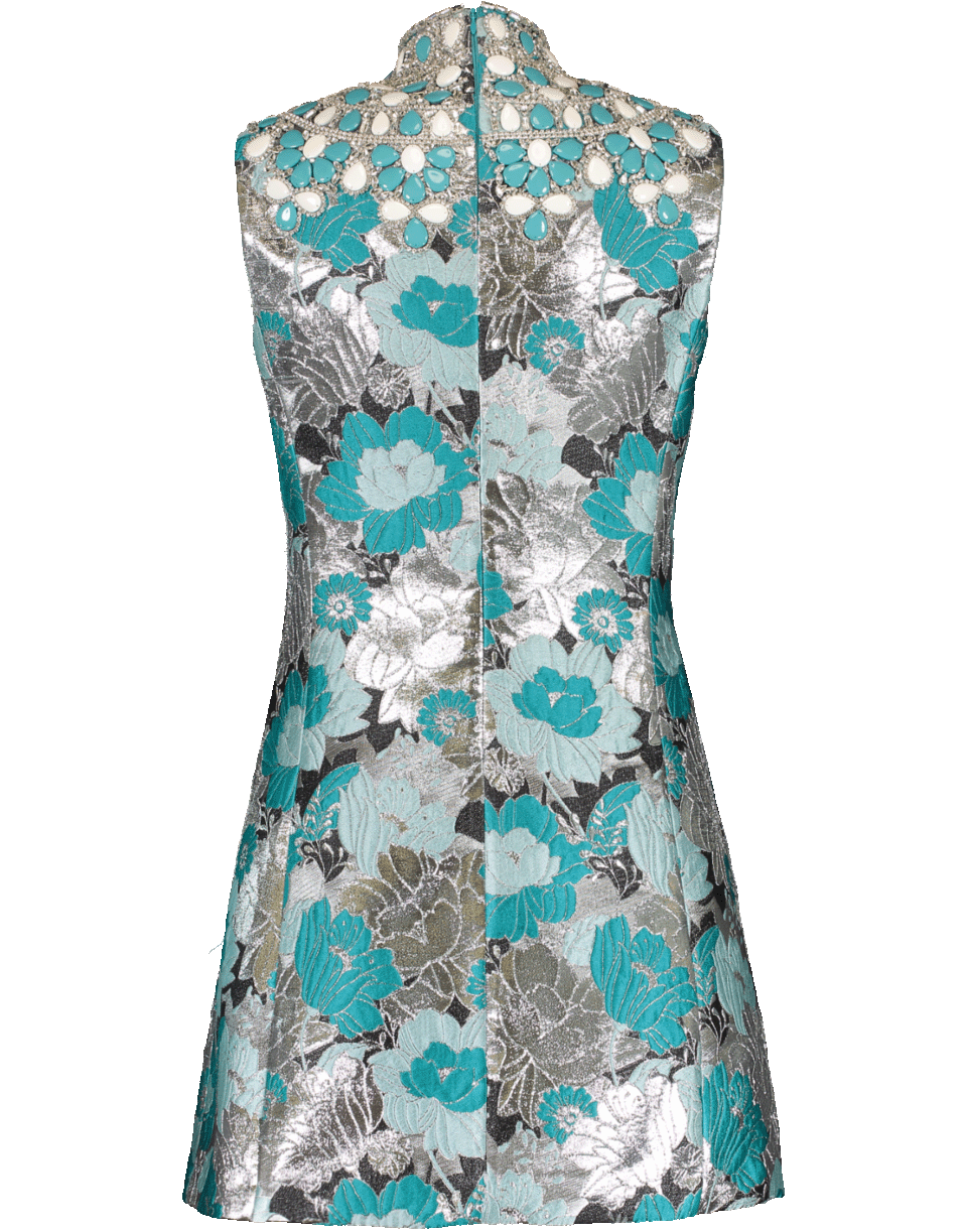 MICHAEL KORS-Brocade Embroidered Shift-AQUA SILVER