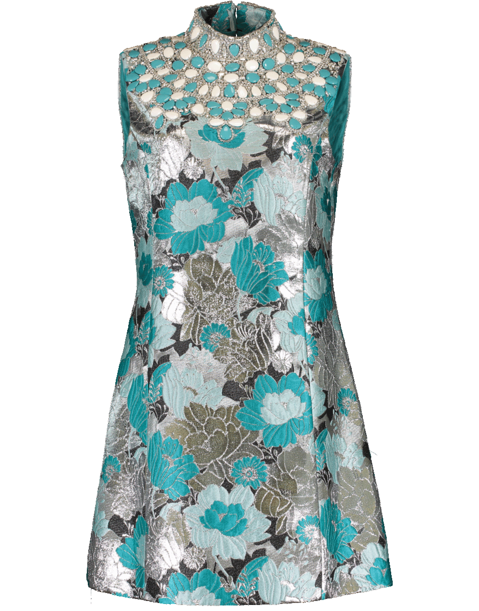 MICHAEL KORS-Brocade Embroidered Shift-AQUA SILVER
