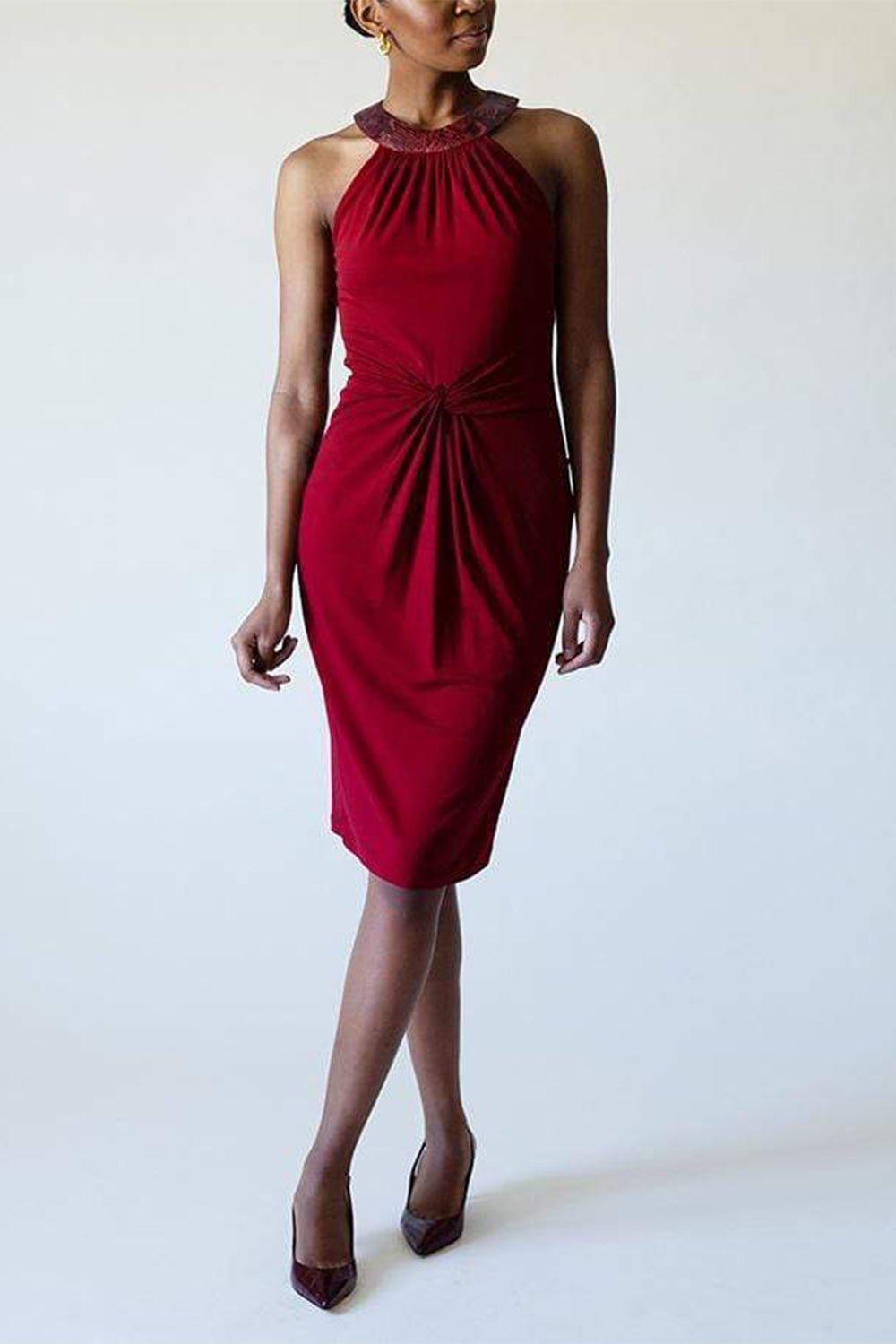 MICHAEL KORS-Halter Dress with Faux Python-RED