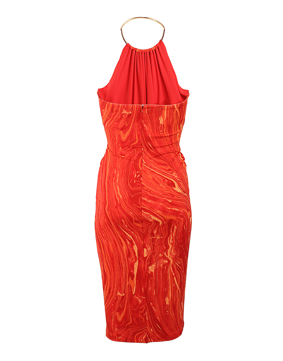 MICHAEL KORS-Print Ring Neck Halter Dress-CORAL