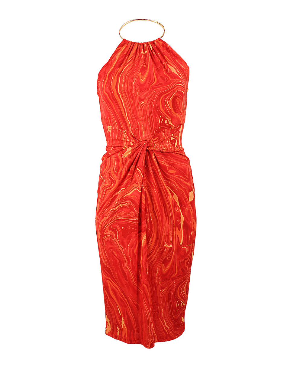 MICHAEL KORS-Print Ring Neck Halter Dress-CORAL