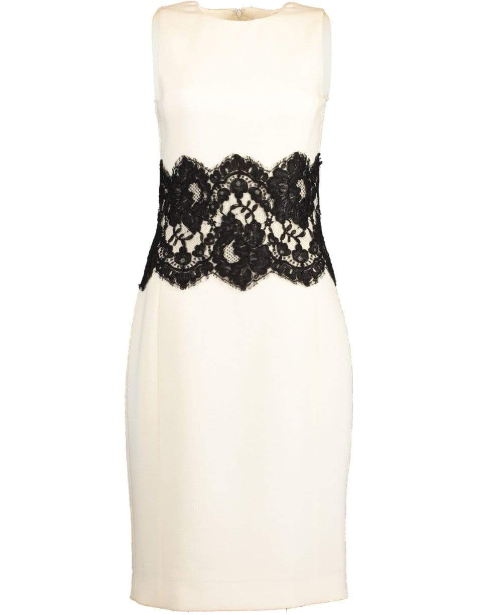MICHAEL KORS-Sleeveless Lace Waist Sheath Dress-WHITE