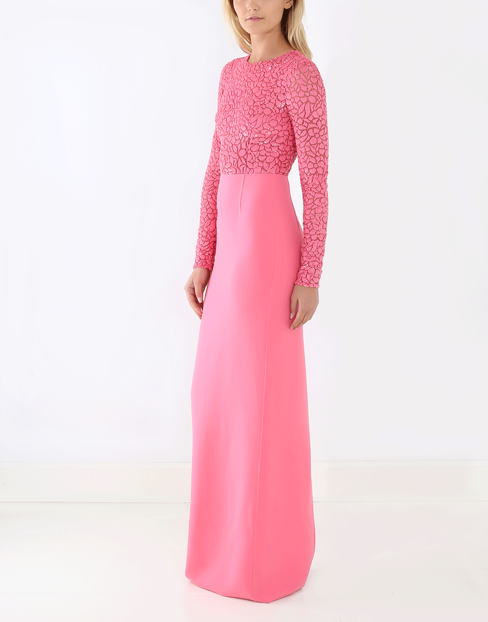 MICHAEL KORS-Embroidered Bodice Gown-FLAMINGO