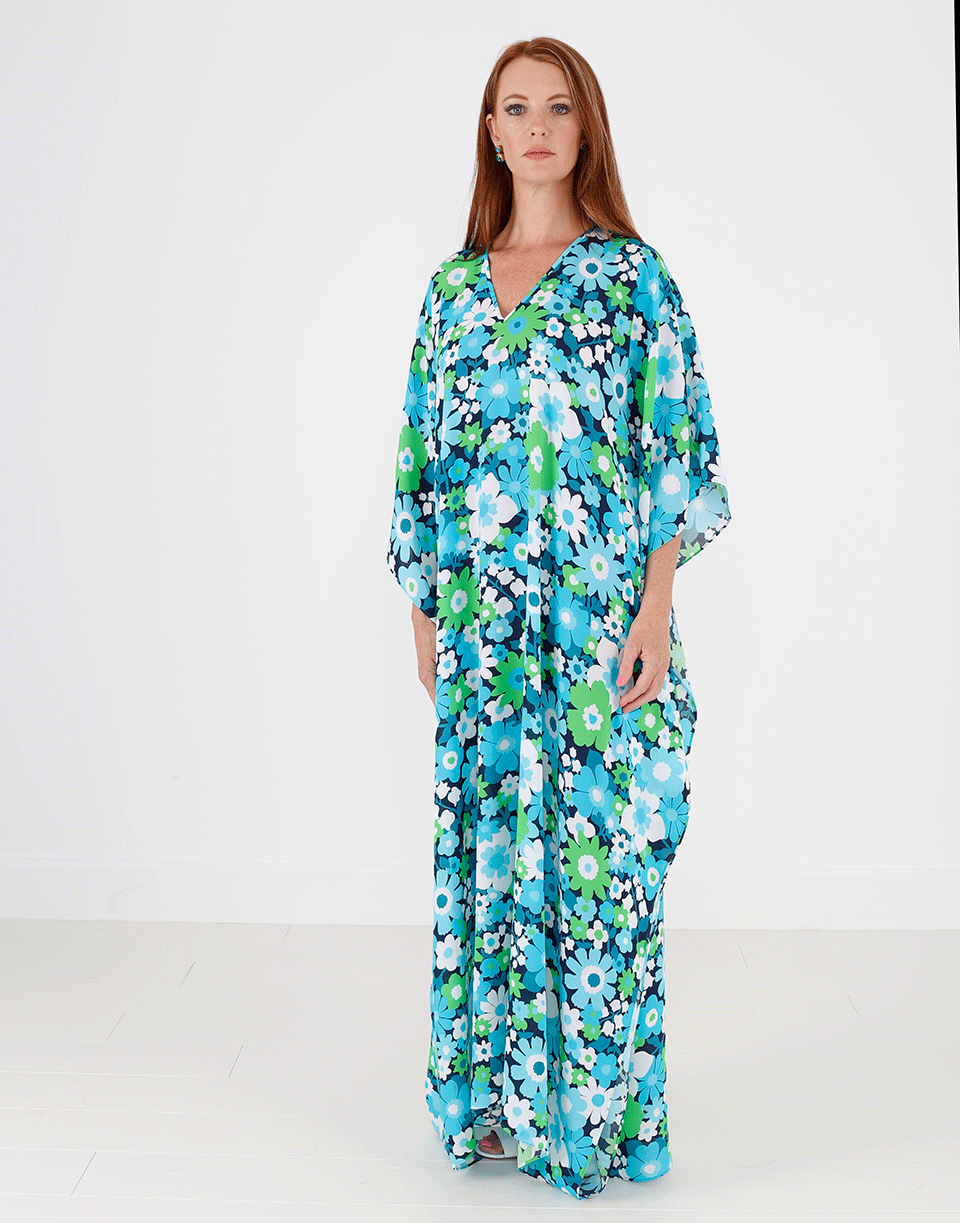 MICHAEL KORS-Floral Print Caftan-AQUA