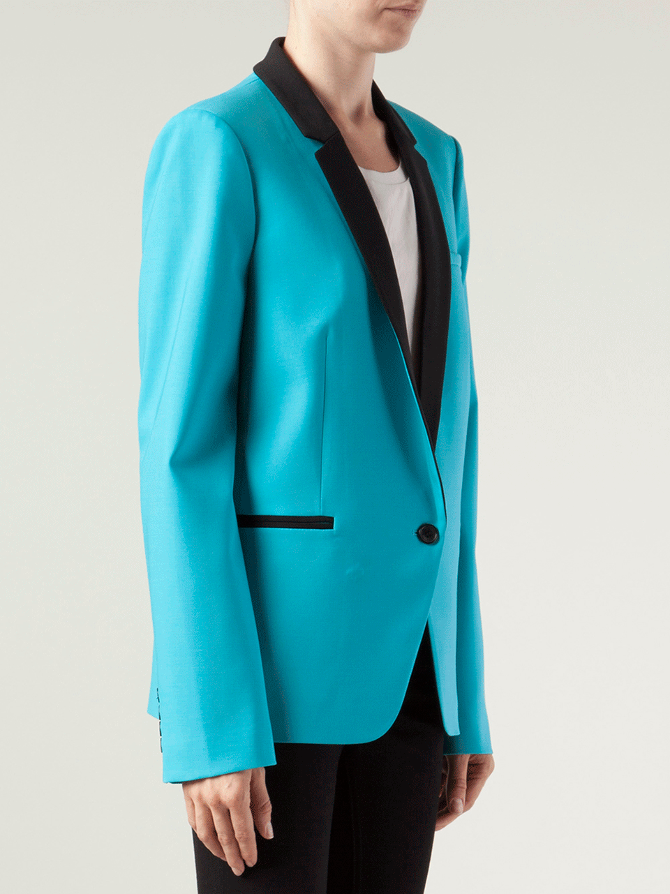 MICHAEL KORS-One Button Tuxedo Jacket-AQUA BLACK