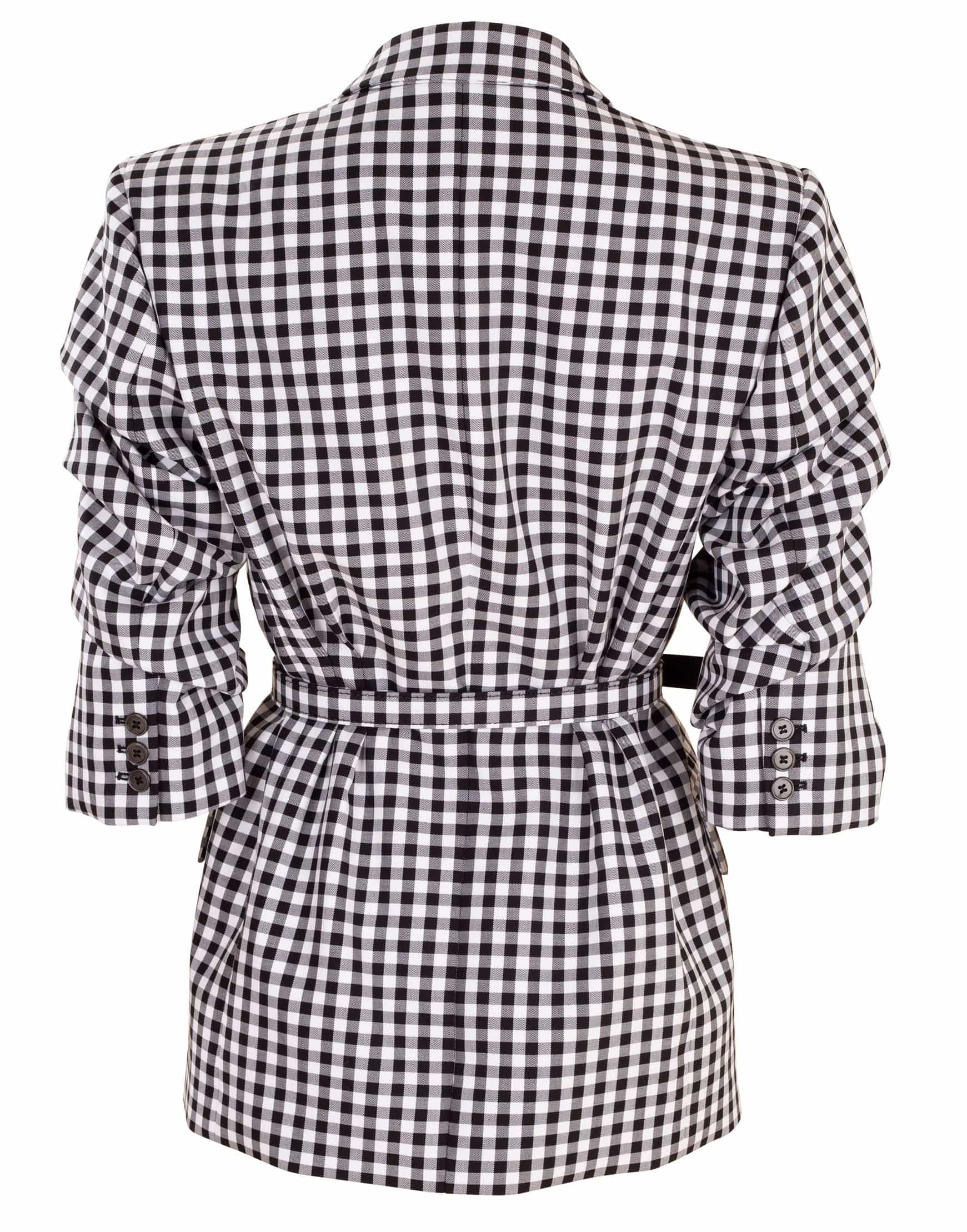 MICHAEL KORS-Black and White Crushed Sleeve Fitted Blazer-