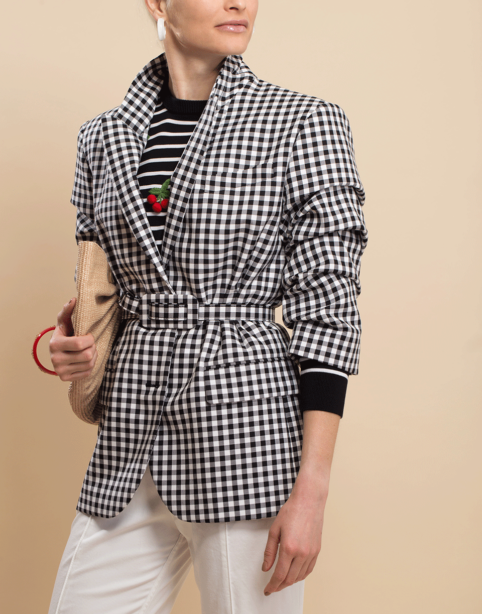 MICHAEL KORS-Black and White Crushed Sleeve Fitted Blazer-