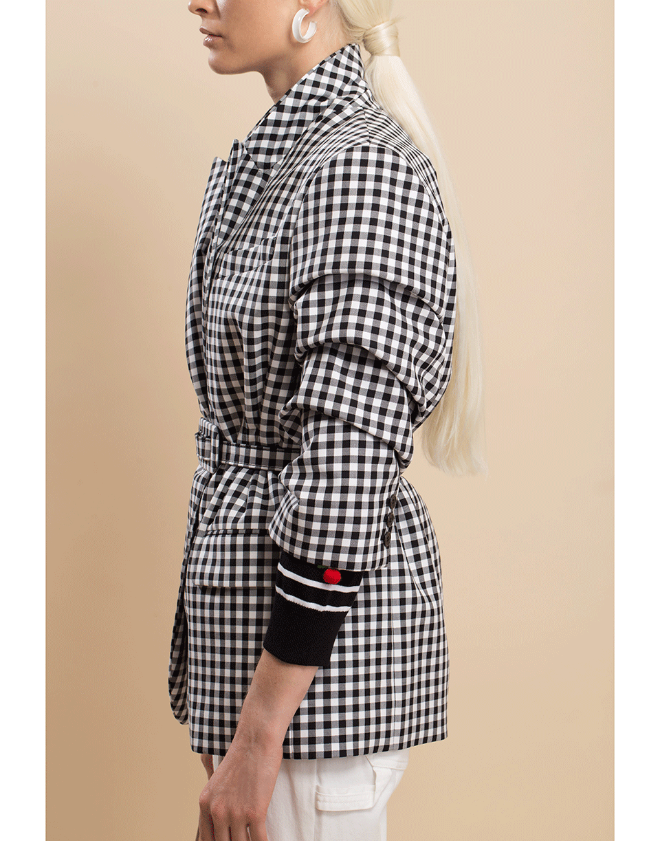 MICHAEL KORS-Black and White Crushed Sleeve Fitted Blazer-