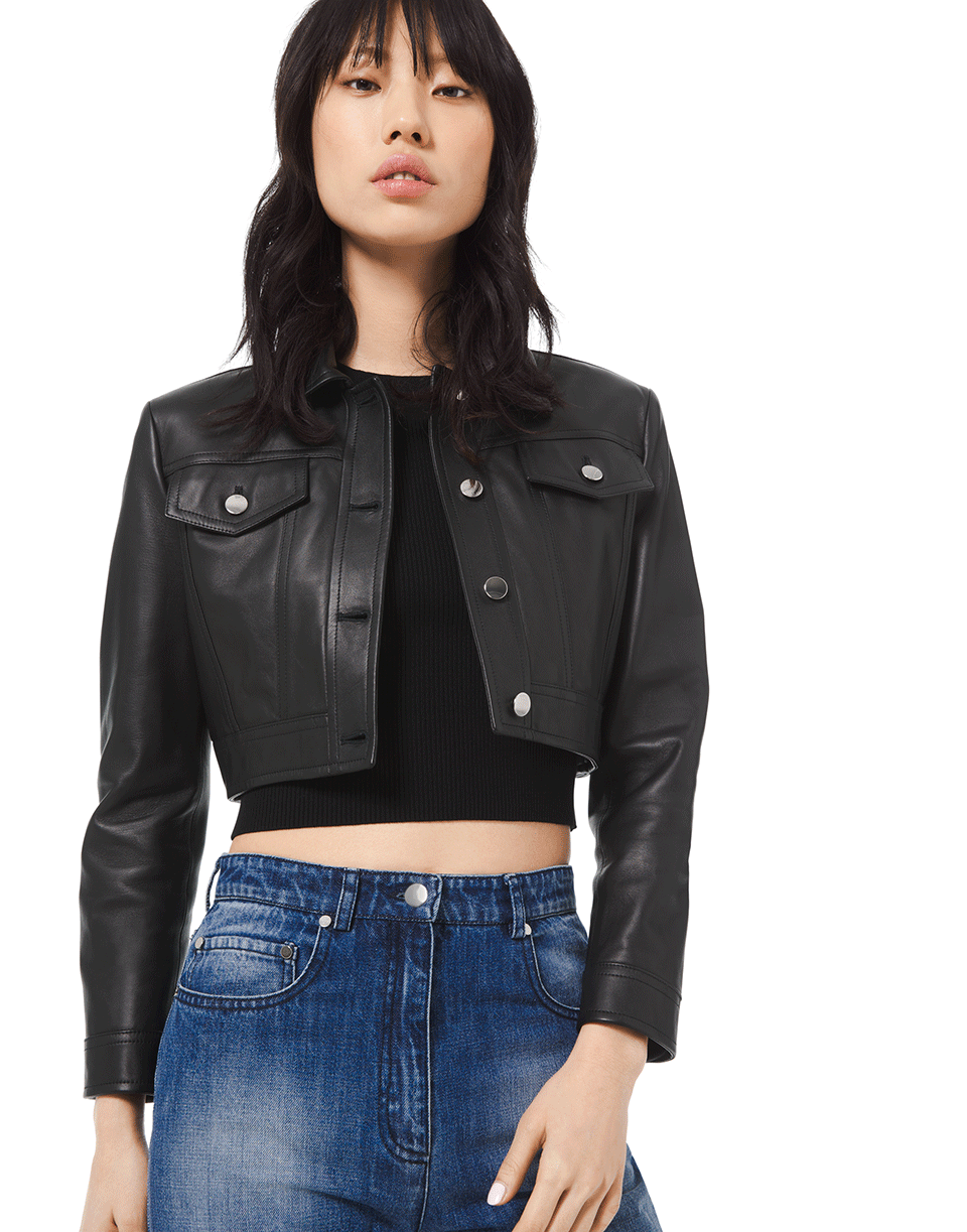 MICHAEL KORS-Cropped Leather Jacket-