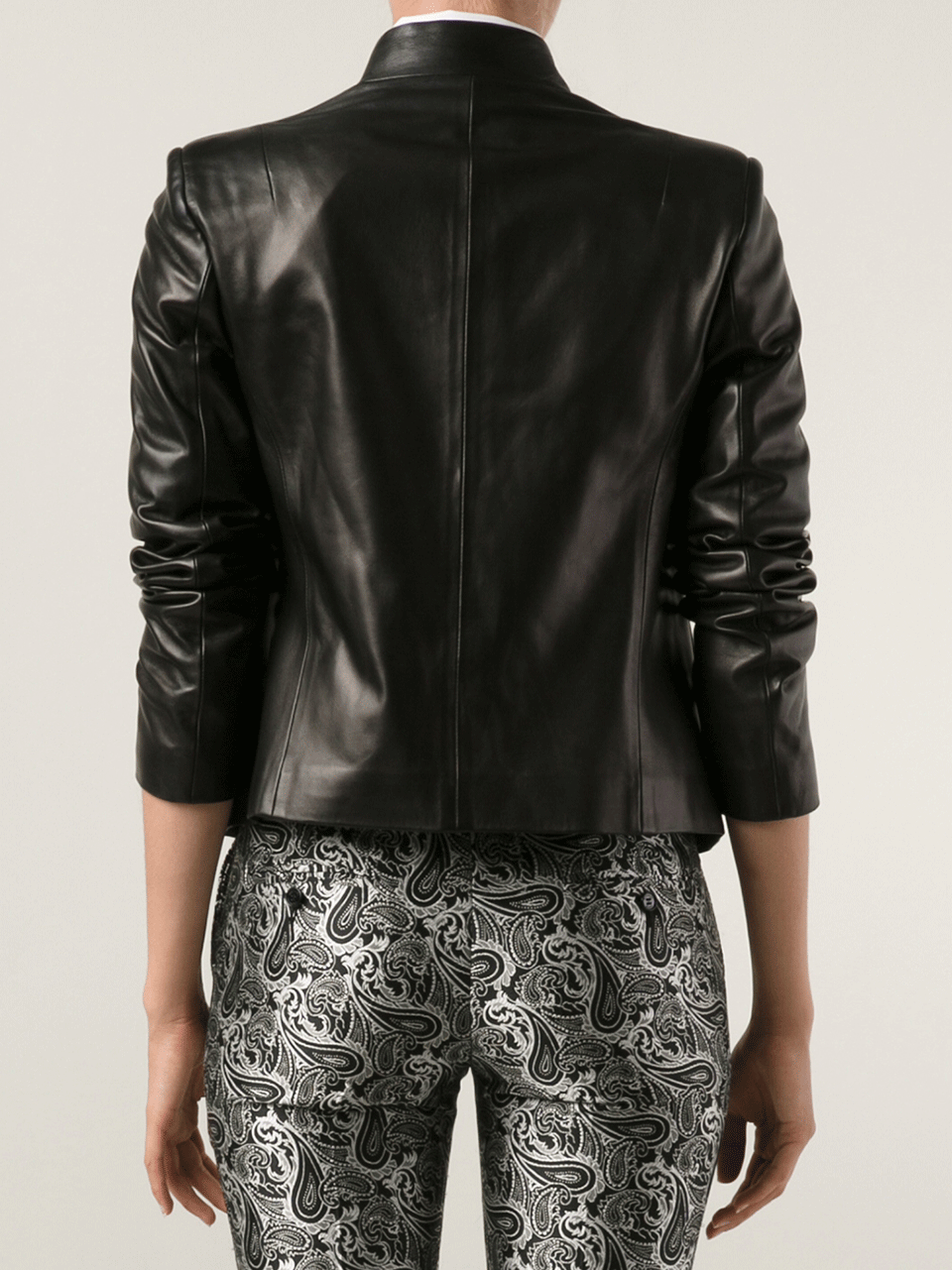 MICHAEL KORS-Stand Lapel Leather Jacket-