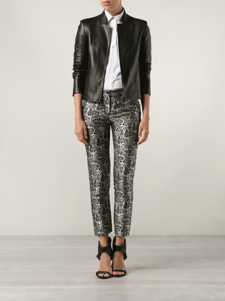 MICHAEL KORS-Stand Lapel Leather Jacket-