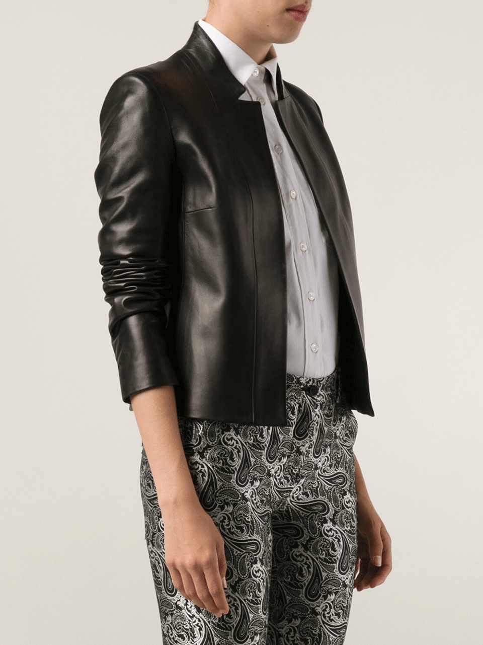 MICHAEL KORS-Stand Lapel Leather Jacket-