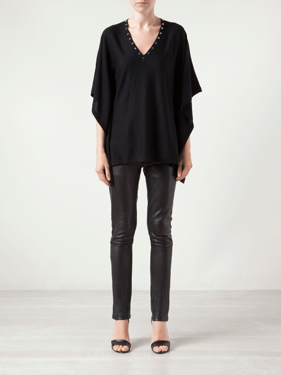 MICHAEL KORS-V-Neck Poncho with Studs-BLACK