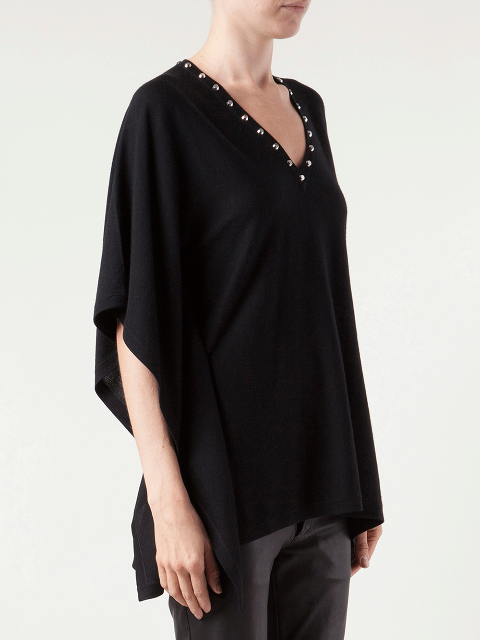MICHAEL KORS-V-Neck Poncho with Studs-BLACK