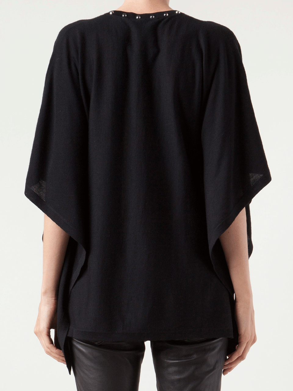 MICHAEL KORS-V-Neck Poncho with Studs-BLACK