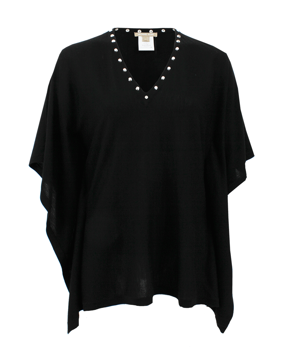 MICHAEL KORS-V-Neck Poncho with Studs-BLACK