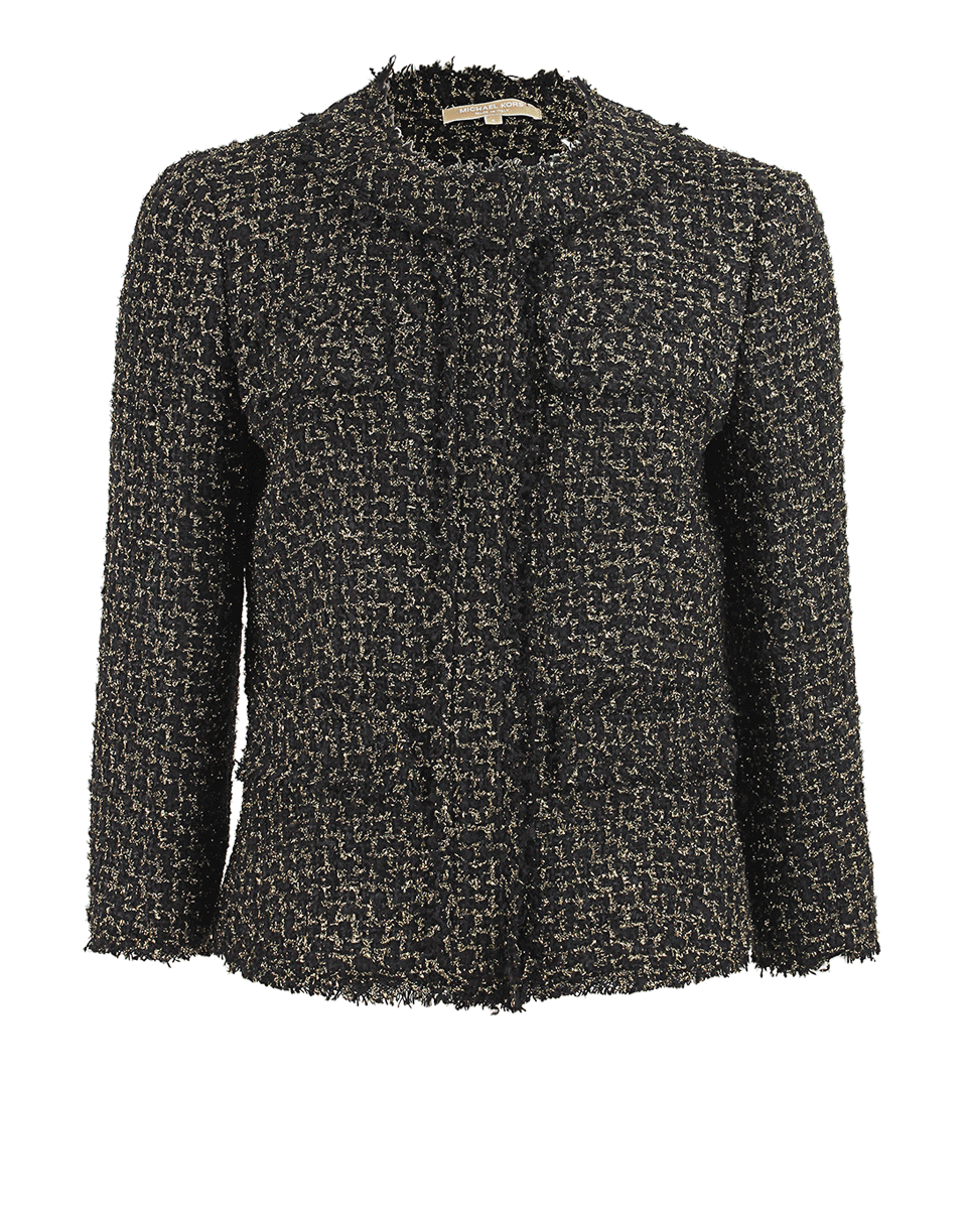MICHAEL KORS-Metallic Tweed Frayed Jacket-