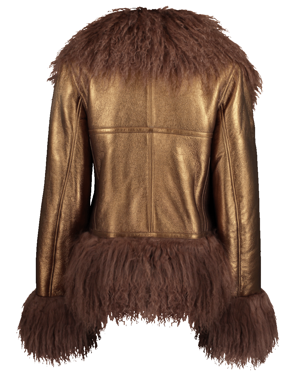 MICHAEL KORS-Metallic Shearling Bomber Jacket-COPPER