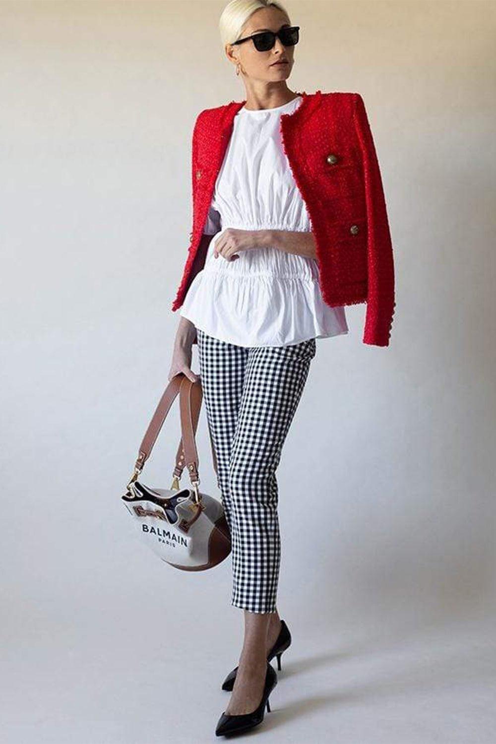 MICHAEL KORS-Gingham Cotton Side Zip Pant-