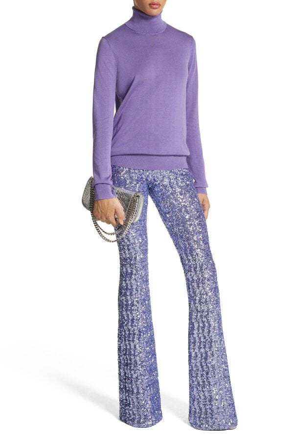 MICHAEL KORS-Side Zip Sequin Flare Pant - Freesia-FREESIA