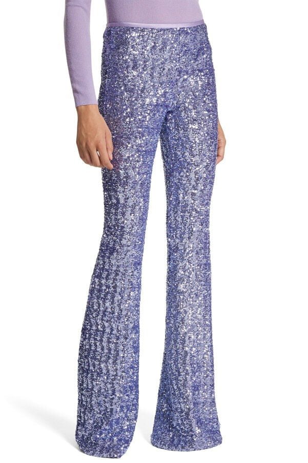 MICHAEL KORS-Side Zip Sequin Flare Pant - Freesia-FREESIA
