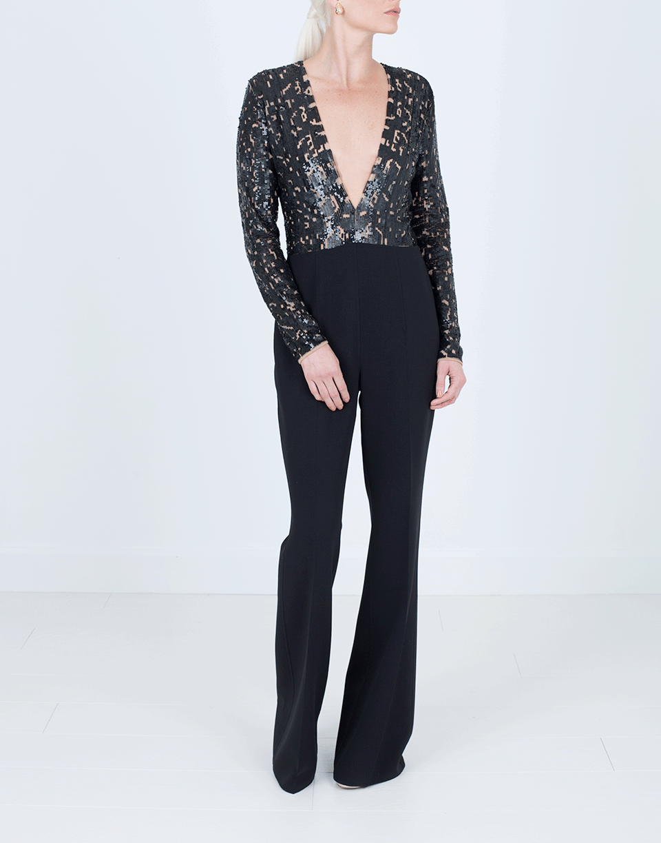 MICHAEL KORS-Embroidered Bodice Jumpsuit-BLACK