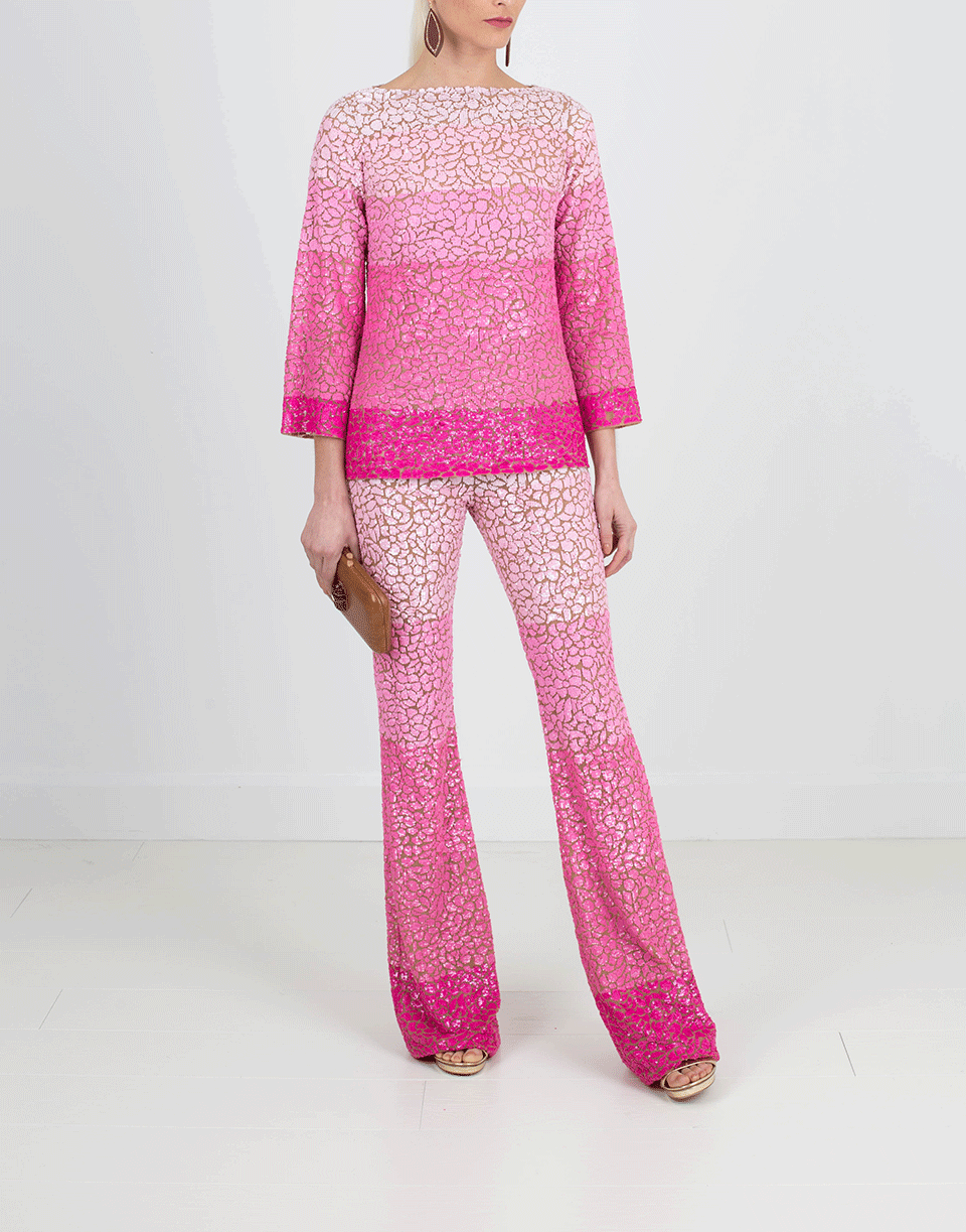 MICHAEL KORS-Ombre Paillette Flare Pant-HIBISCUS