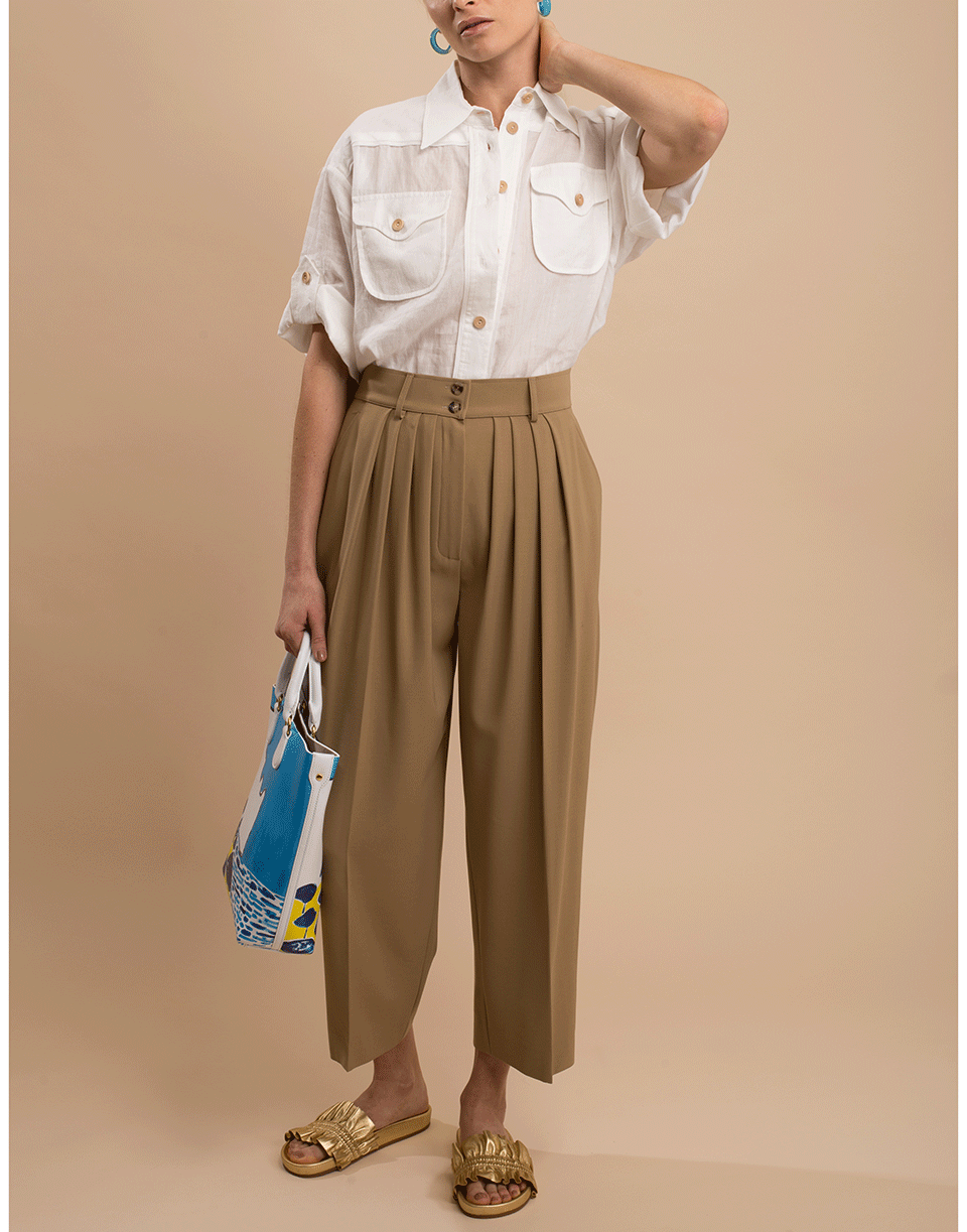 MICHAEL KORS-Khaki Cropped Pleated Trouser-