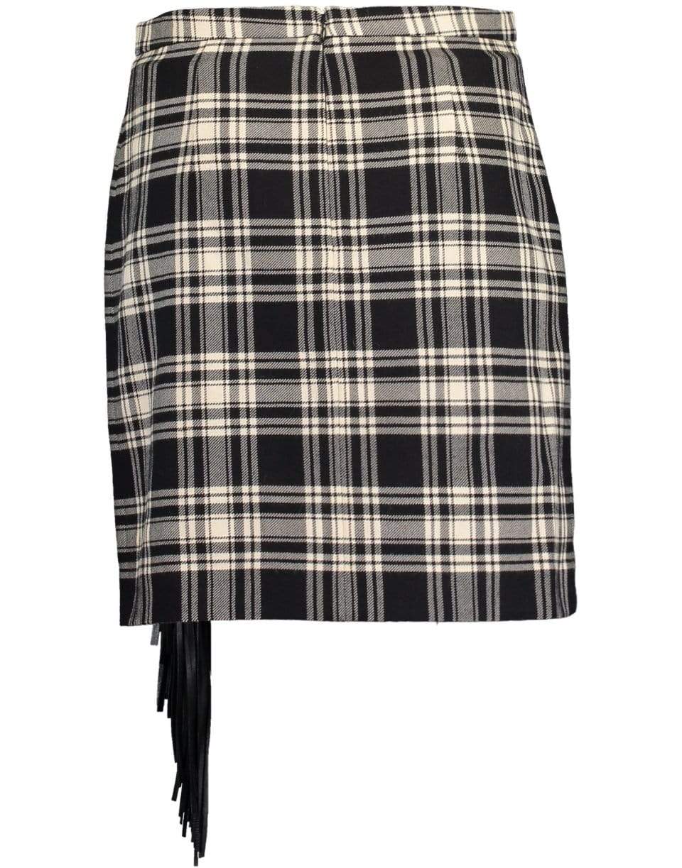 MICHAEL KORS-Western Tartan Wool and Leather Fringe Mini Skirt-MUSLIN