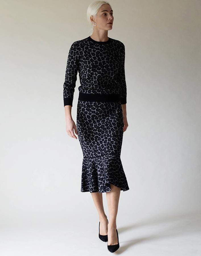 MICHAEL KORS-Charcoal Rumba Leopard Print Skirt-ANIMAL